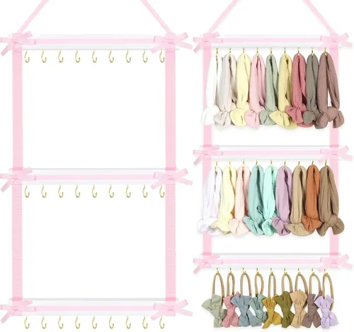 Vista 9 de POVETIRE Soporte para diadema organizador de bandas para la cabeza para niñas, diademas de bebé, accesorios para el cabello, organizador