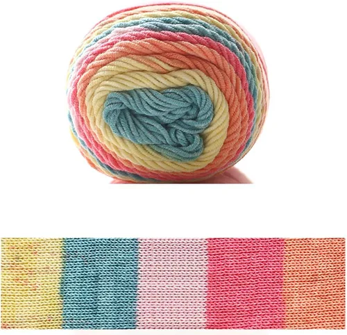 Vista 26 de Hilo de color de algodón para tartas, hilo multicolor arcoíris para tejer y tejer a ganchillo, 2 bolas de 7.05 oz, 45% algodón, 55% acrílico, hilo
