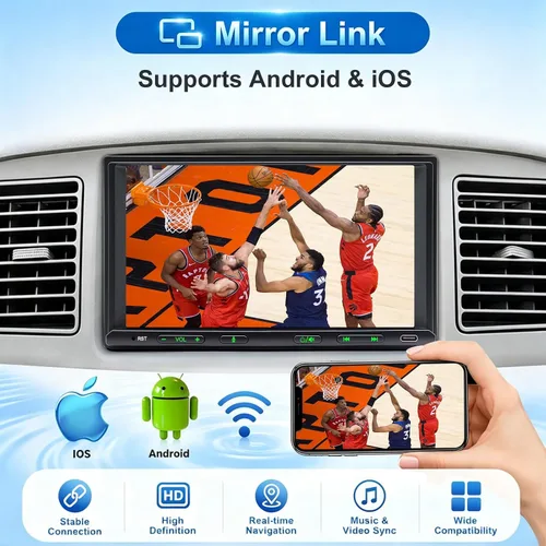 Vista 11 de Estéreo de coche doble DIN inalámbrico Apple CarPlay Android Auto, radio doble DIN de 7 pulgadas con Bluetooth, enlace de espejo, cámara de visión