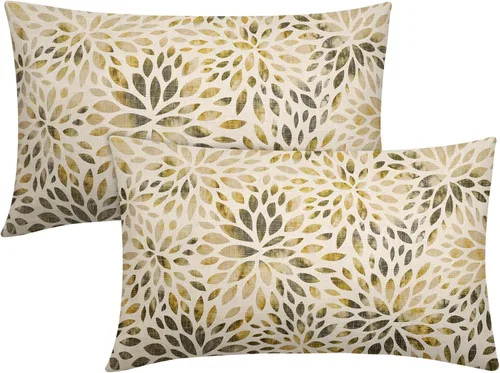 Vista 15 de Juego de 2 fundas de almohada de dalia rojo burdeos de 16 x 16 pulgadas, fundas de almohada geométricas rústicas de flores de algodón y lino