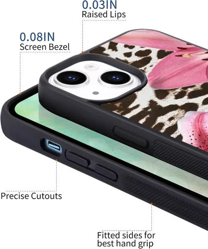 Vista 3 de Funda para iPhone 15 con estampado de leopardo negro y lirio rosa para iPhone 15, funda protectora de TPU con parte trasera dura, a prueba