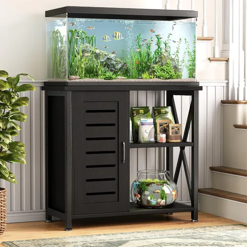 Vista 3 de Herture Soporte para tanque de peces de 20 a 29 galones, soporte de acuario con almacenamiento de accesorios de gabinete, marco de metal resistente