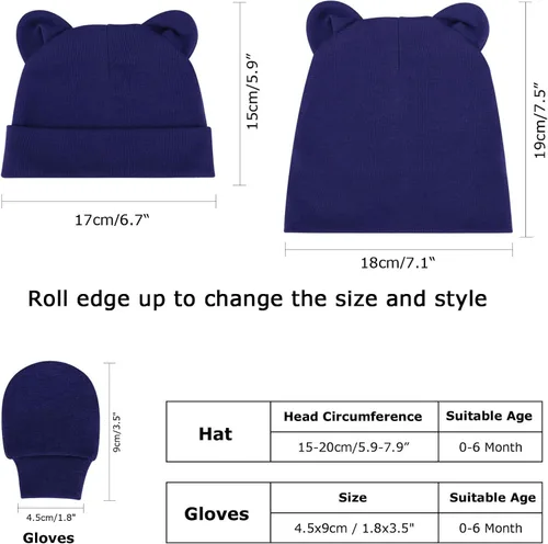 Vista 7 de BQUBO - Juego de guantes para bebés recién nacidos, para niños y niñas, gorro de hospital, gorros, guantes para bebés de 0 a 6 meses
