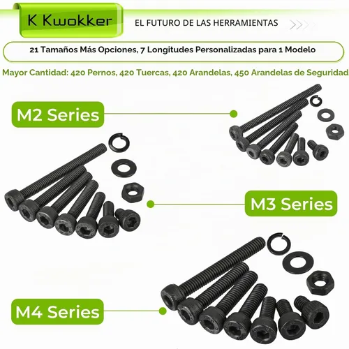 Vista 4 de Surtido de 1710 tornillos métricos M2 M3 M4, 21 tamaños de 0.157 in a 1.181 in mejorados de cabeza hexagonal chapada en zinc, tornillos y tuercas