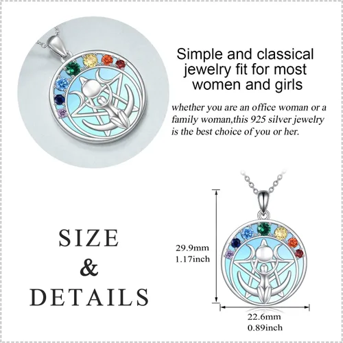Vista 18 de LUHE Collar de plata de ley con dije de pentagrama de chakras y luna, pentáculo, celta, pagano, wiccano, amuleto mágico para mujeres, adolescentes