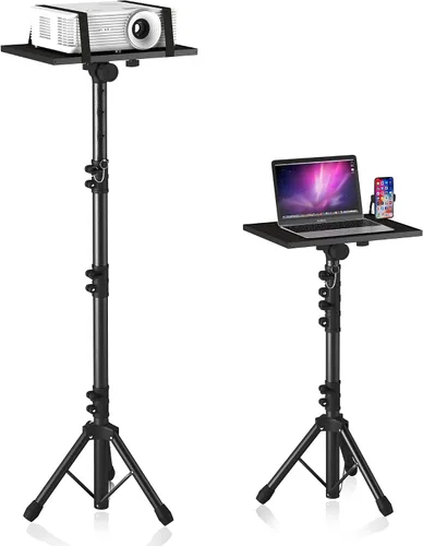 Vista 9 de Trípode ajustable para proyector, altura de laptop de 23.5 a 46.5 pulgadas con soporte para teléfono de cuello de cisne, piso para oficina, hogar