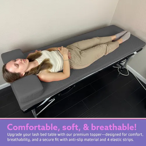 Vista 4 de Cubrecolchón de espuma para cama de pestañas – Almohadilla de espuma viscoelástica para mesa de masaje de 2.5 pulgadas de grosor con correas
