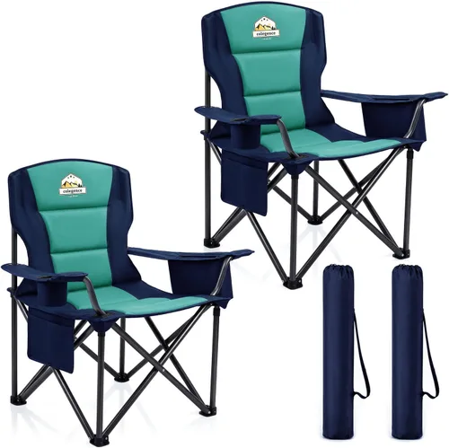 Vista 13 de Sillas de campamento de gran tamaño, paquete de 2 – Silla de campamento plegable resistente de 450 libras, sillas plegables para exteriores anchas