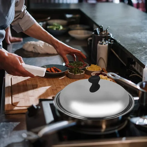 Vista 8 de Cubierta de olla de acero inoxidable Tapa de cocción anti-quemaduras, herramienta de cocina multiusos para sartén Olla evita salpicaduras de aceite