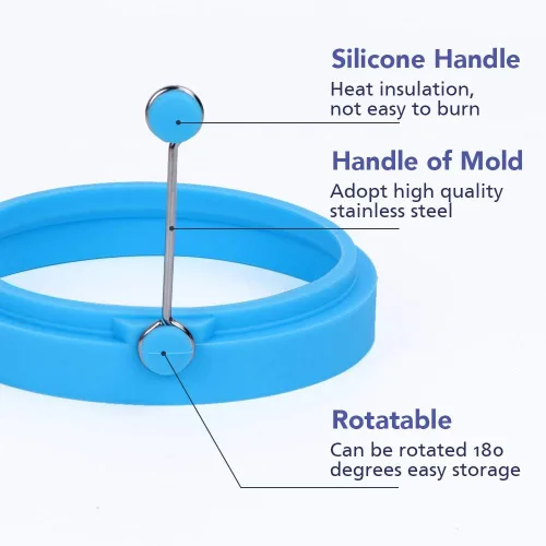 Vista 3 de Anillo de huevo para cocinar huevos, molde redondo para panqueques 100% de grado alimenticio, libre de BPA, duradero y reutilizable, anillo de Azul