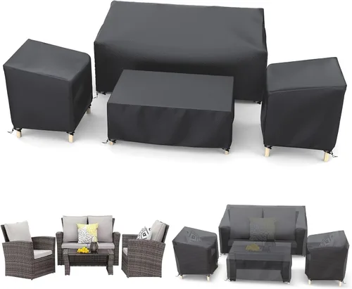 Vista 11 de STARTWO Outdoor Furniture Cover Waterproof, Patio Furniture Covers 4 Piece Set 600D Heavy Duty for Chairs, Couch, Table Coffee, Black