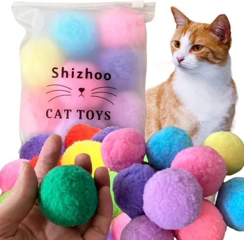Vista 7 de Pelotas de pompones suaves de alta calidad para gatitos, ligeras, interactivas, varios colores, juguete de peluche para entrenamiento y juego