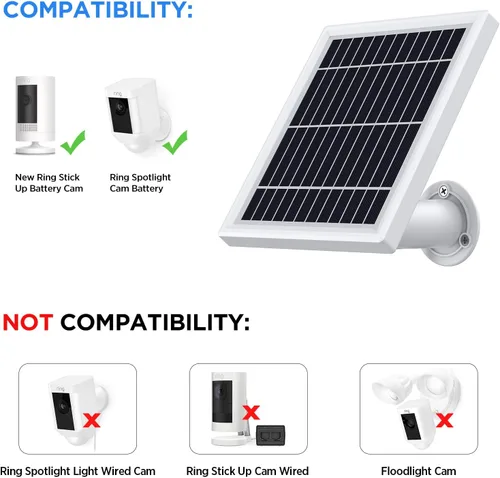 Vista 2 de OLAIKE Panel solar para anillo Stick Up Cam batería/enchufe, cargador solar impermeable de carga continua con cable de alimentación impermeable