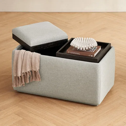 Vista 12 de mopio Levi - Otomana de almacenamiento con bandeja reversible, mesa de centro cuadrada tipo baúl moderna, otomana de taburetes tapizados