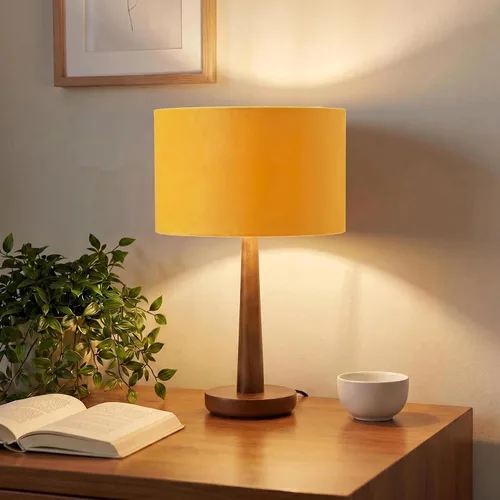 Vista 10 de Lámpara de mesa moderna de 18.5 pulgadas con base de madera de nogal, lámpara de escritorio regulable con certificación UL y mesita de noche