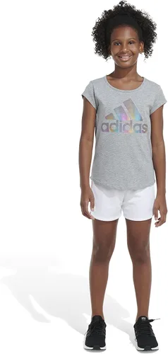 Vista 3 de adidas Pantalones cortos de malla con forro Pacer de 3 rayas con cintura elástica para niña