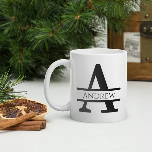 Vista 2 de Taza de café personalizada con monograma, letra inicial A personalizada para mujeres, hombres, niñas, niños, papás, mamás amigos, taza de café