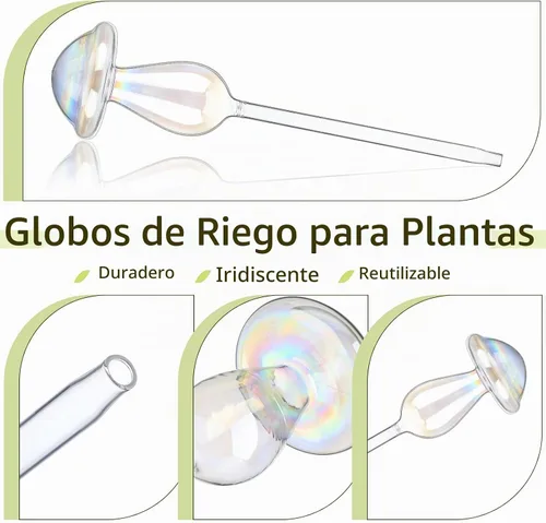 Vista 3 de meekoo 10 globos de riego de plantas de vidrio para riego automático al aire libre, dispositivo de inserción de maceta con degradado de arco iris