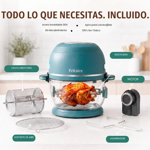 Vista 3 de Fritaire Freidora de aire de vidrio no tóxica, 9 en 1 Pro, asador Negro