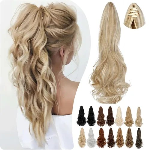 Vista 10 de Extensión de cola de caballo de 18 pulgadas, 20 pulgadas, larga, rizada, ondulada, recta, con clip, de aspecto natural, extensión de cabello