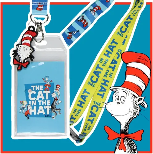 Vista 5 de Dr. Seuss Cat in The Hat Breakaway - Cordón para identificación con colgante de goma de 2 pulgadas