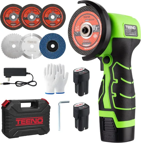 Vista 13 de TEENO Kit de amoladora angular inalámbrica, mini herramienta de molienda angular eléctrica de 19,500 RPM con 2 baterías de 2000 mAh y 6 discos