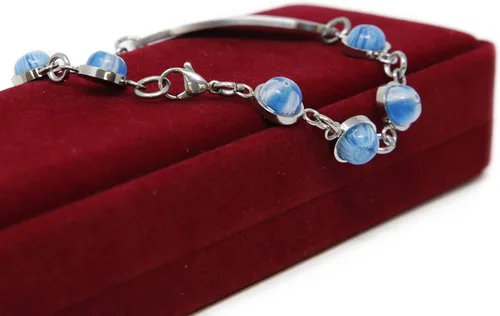 Vista 7 de My Identity Doctor Medical Alert Bracelet for Women with Free Engraving, Blue Glass Stainless Steel Personalized Medic ID Custom Sized Chain - Star