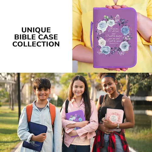 Vista 37 de DEHITE Funda para la Biblia para mujer, bolsas de transporte de la Biblia, tamaños medianos y grandes, ranuras para bolígrafos, tela de primera