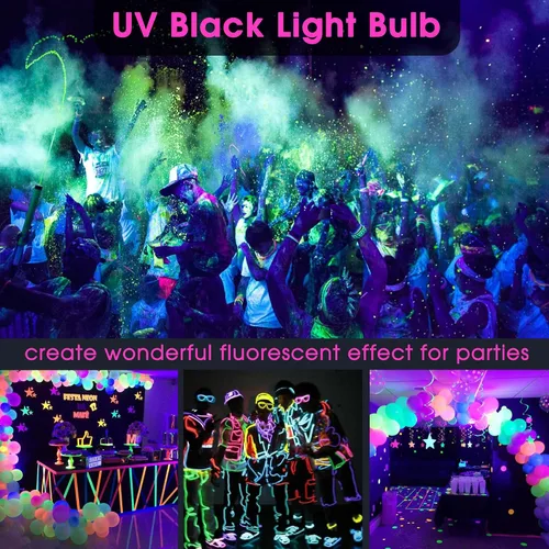 Vista 4 de Bombillas Briignite de luz negra, 12 W LED de luz negra para decoración de Halloween, foco de luz UV-A 385-400 nm, foco de luz negra A19