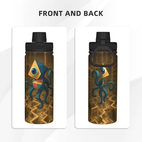 Vista 3 de Geometric Creatures - Hervidor de agua aislado de acero inoxidable Botella de agua divertida con estampado Ideal para deportes y viajes