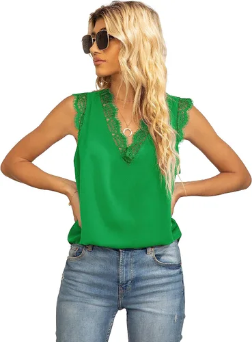 Vista 89 de VIISHOW - Camiseta sin mangas, sexy, con cuello en V y bordes de encaje para mujer, camisola de vestir, camisas de gasa, sin mangas, casuales