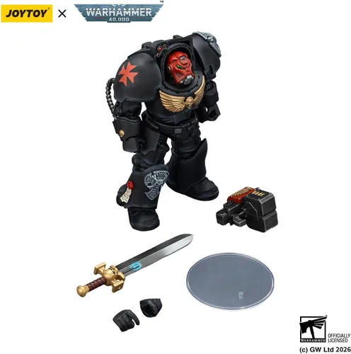 Vista 7 de JOYTOY Black Templars Warhammer 40k 1/18 Figura de acción Black Templars Terminator 1 con espada de poder y bolter de tormenta, regalos