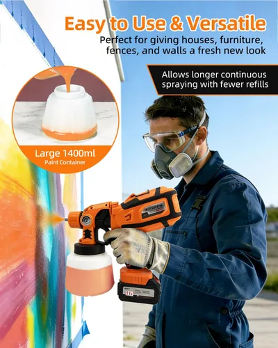 Vista 8 de Pulverizador de pintura HVLP inalámbrico - Motor de 650 W, recipiente desmontable de 47.3 fl oz, 6 boquillas de cobre, 3 patrones de pulverización