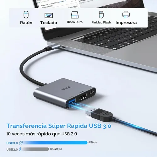 Vista 4 de Adaptador USB C a HDMI,Adaptador USB-C Hub Multipuerto Digital AV