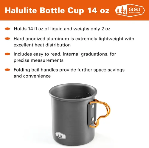 Vista 2 de GSI Outdoors Vaso de aluminio anodizado duro para botella de halulitis I Taza ligera y recipiente de alimentos con asas plegables para acampar