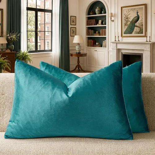 Vista 219 de GIGIZAZA Juego de 2 fundas de almohada doradas de terciopelo de 20 x 20 pulgadas para sofá Almohadas para sofá, tela texturizada suave de 9.88