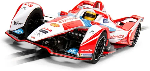 Vista 2 de Scalextric Fomula E Spark SRT05e Mahindra Racing 1:32 Slot Race Car C4285, rojo y gris
