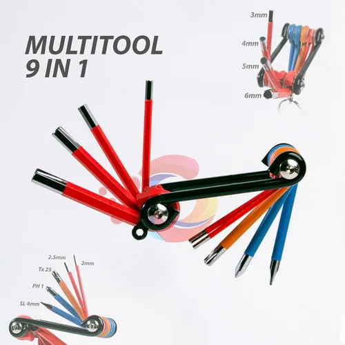 Vista 2 de Kit multiherramienta de reparación de bicicletas, multiherramienta 9 en 1, kit de herramientas de reparación multiusos