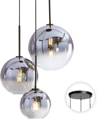 Vista 12 de KCO Iluminación - Lámpara colgante de 3 luces con globos en grupo, candelabro de cristal moderno, lámpara colgante de cristal dorado de 3 luces
