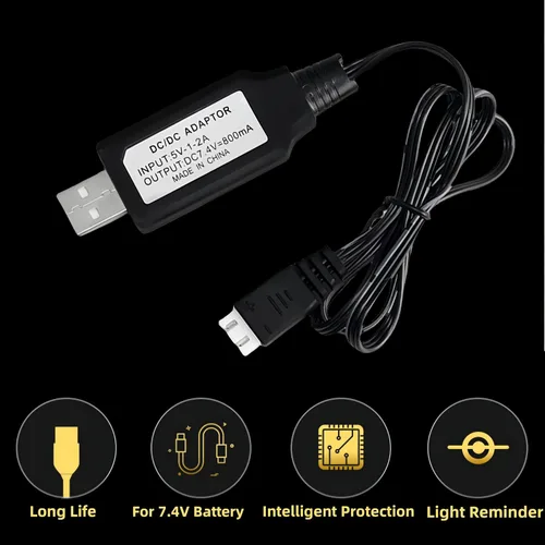 Vista 5 de Batería Airsoft 7.4V 2000mAh 30C con Mini Tamiya Plug para Airsoft Modelo Pistolas Recargable 2S Lipo Batería 2 Pack con 7.4V USB Cargador Cable