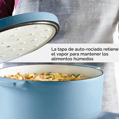Vista 5 de KitchenAid - Horno holandés/cacerola de hierro fundido esmaltado, 6 cuartos de galón, Azul Terciopelo