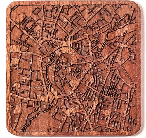 Vista 11 de Posavasos Amsterdam Map by O3 Design Studio, 1 pieza, posavasos de madera Sapele con mapa de la ciudad, hecho a mano, varias ciudades opcionales