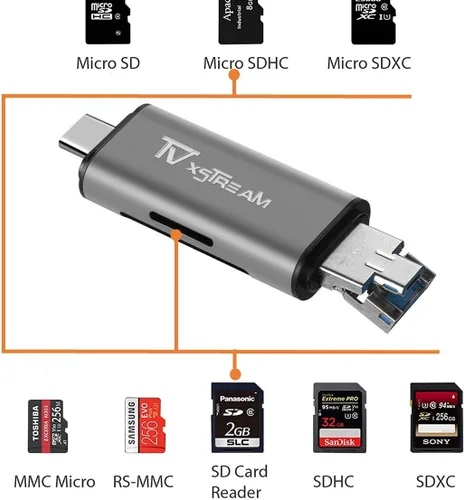 Vista 3 de Lector de tarjetas SD, 3 en 1 USB 2.0 / USB C/Micro USB - SD, Micro SD, SDXC, SDHC, Micro SDHC, lector de tarjetas de memoria Micro SDXC