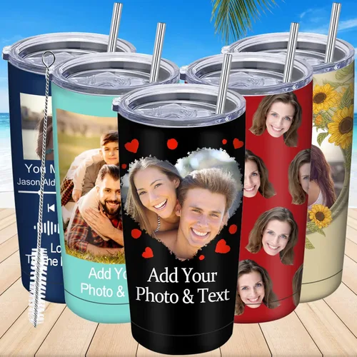 Vista 9 de Vaso de café personalizado con foto personalizada con cara, tazas con tapas y pajitas para mujeres y hombres, regalo de cumpleaños y Navidad