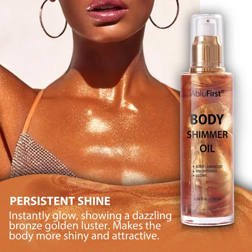 Vista 3 de Shimmer - Aceite corporal de 3.4 fl oz, purpurina facial para verano, luz hidratante para el cuerpo, brillo brillante, no pegajoso, iluminador e