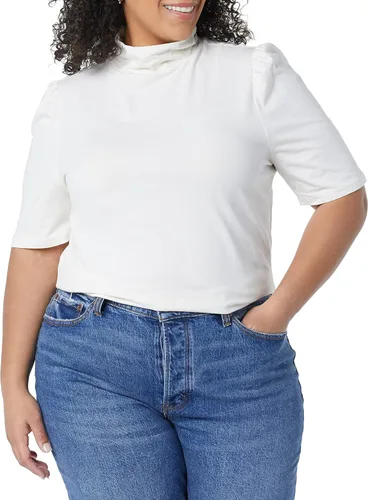 Vista 3 de Tienda Essentials Cuello alto de manga abullonada de algodón modal drapeado para mujer