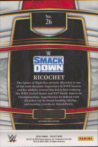 Vista 2 de 2022 Panini Select WWE #26 Ricochet Concourse SmackDown Wrestling Trading Card