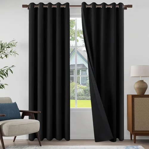 Vista 50 de Cortinas texturizadas de lino 100% opacas de 64 pulgadas de largo, juego de 2 paneles para granja, casa de campo, cortinas ligeras con ojales