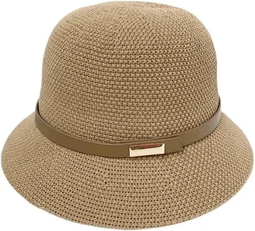 Vista 2 de XWWDP Sombrero de panamá de algodón para mujer, paja de verano para playa, cinturón plegable con correa para mujer, sombrero de cubo de vacaciones