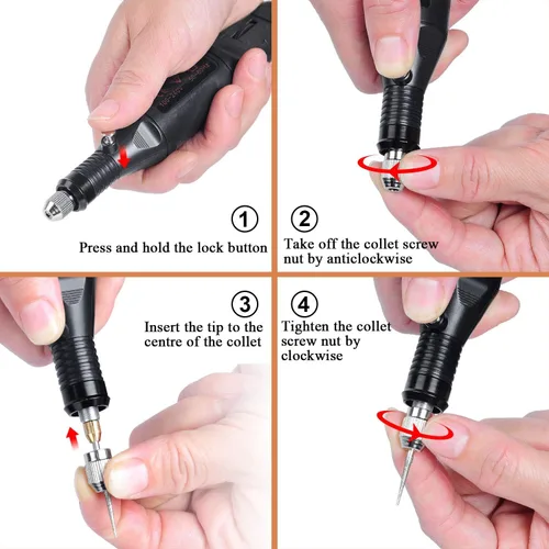 Vista 5 de Uolor Kit de 108 herramientas de grabado, multifuncional, eléctrico, con cable, micro grabador, herramienta giratoria para joyas, vidrio, madera